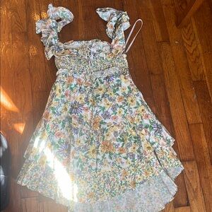 For Love And Lemons Green Ruffled Smocked Sundress